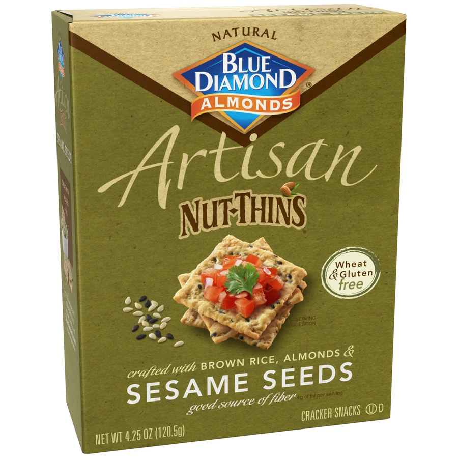 slide 2 of 3, Blue Diamond Artisan Nut-Thins with Brown Rice, Almonds, & Sesame Seeds, 4.25 oz