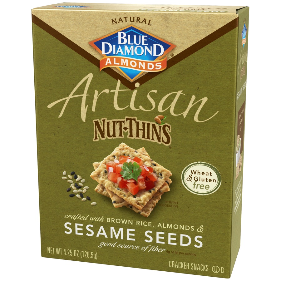slide 3 of 3, Blue Diamond Artisan Nut-Thins with Brown Rice, Almonds, & Sesame Seeds, 4.25 oz