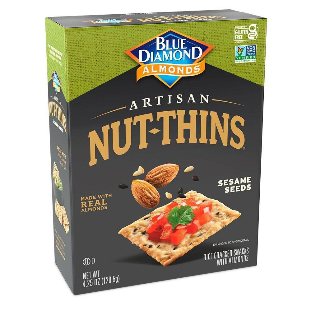 slide 1 of 3, Blue Diamond Artisan Nut-Thins with Brown Rice, Almonds, & Sesame Seeds, 4.25 oz