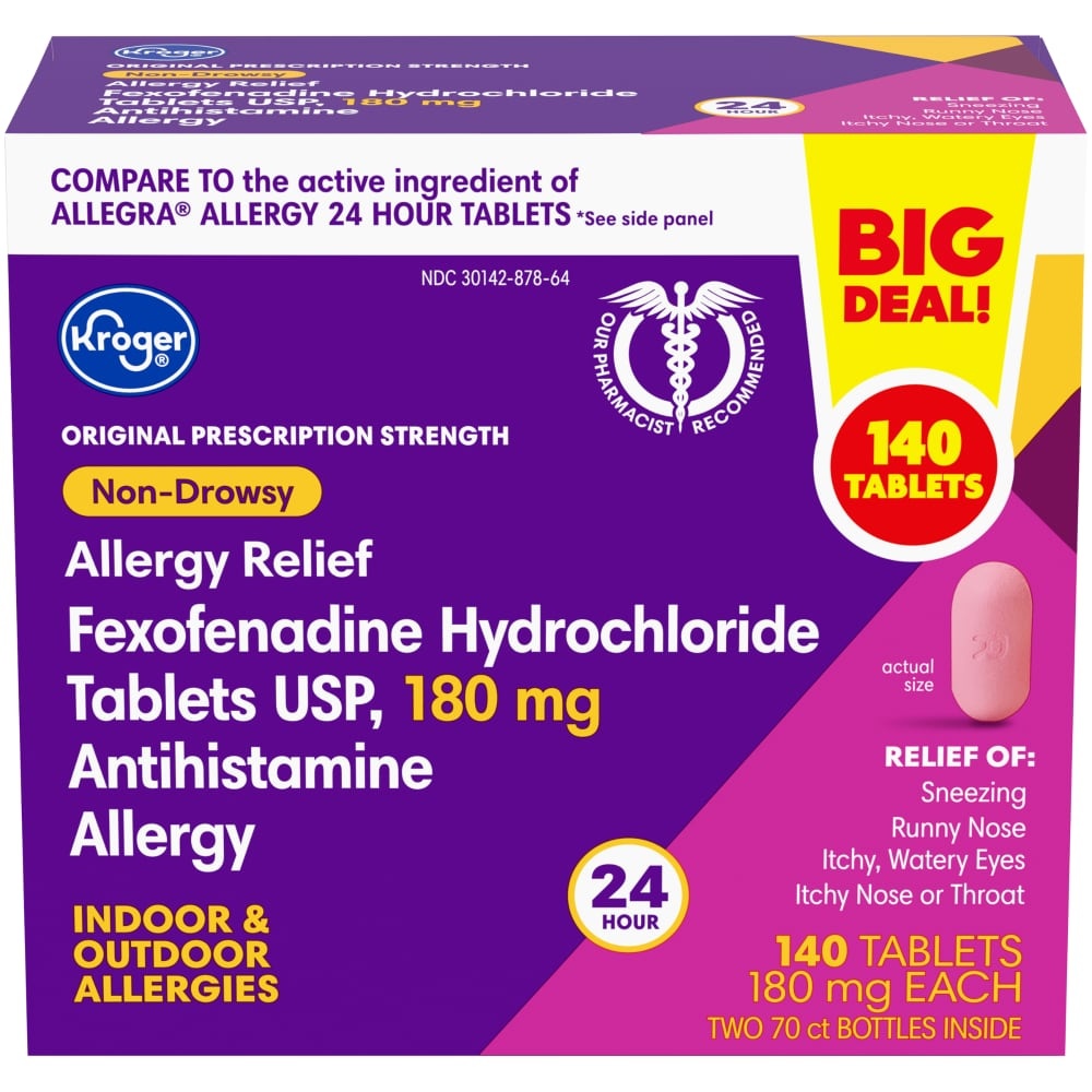 slide 1 of 1, KrogerNon-Drowsy Allergy Relief Tablets, 140 ct