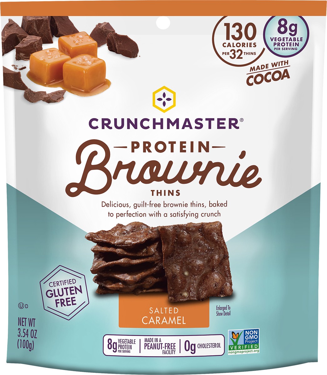 slide 5 of 8, Crunchmaster Protein Salted Caramel Brownie Thins 3.54 oz, 3.54 oz