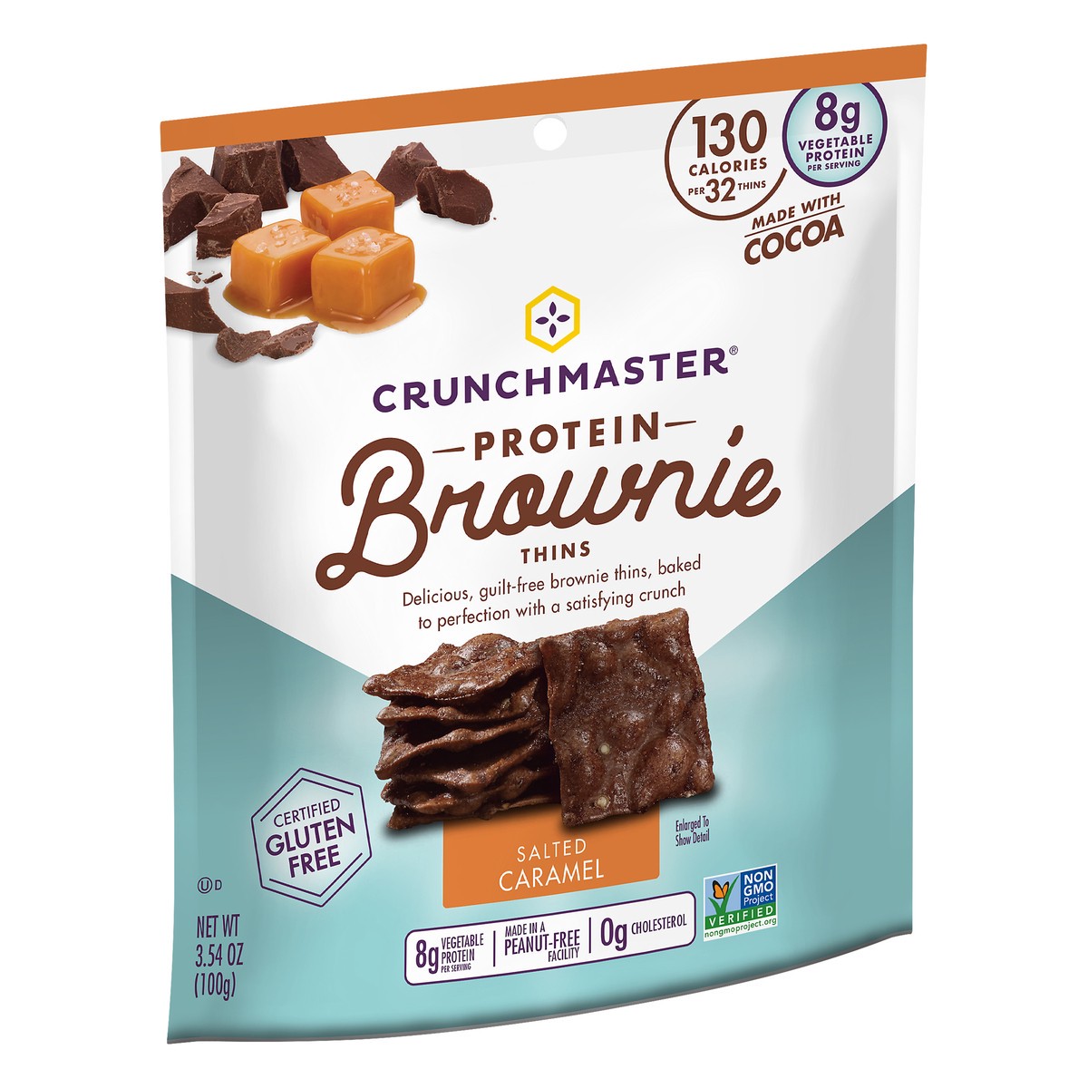 slide 7 of 8, Crunchmaster Protein Salted Caramel Brownie Thins 3.54 oz, 3.54 oz