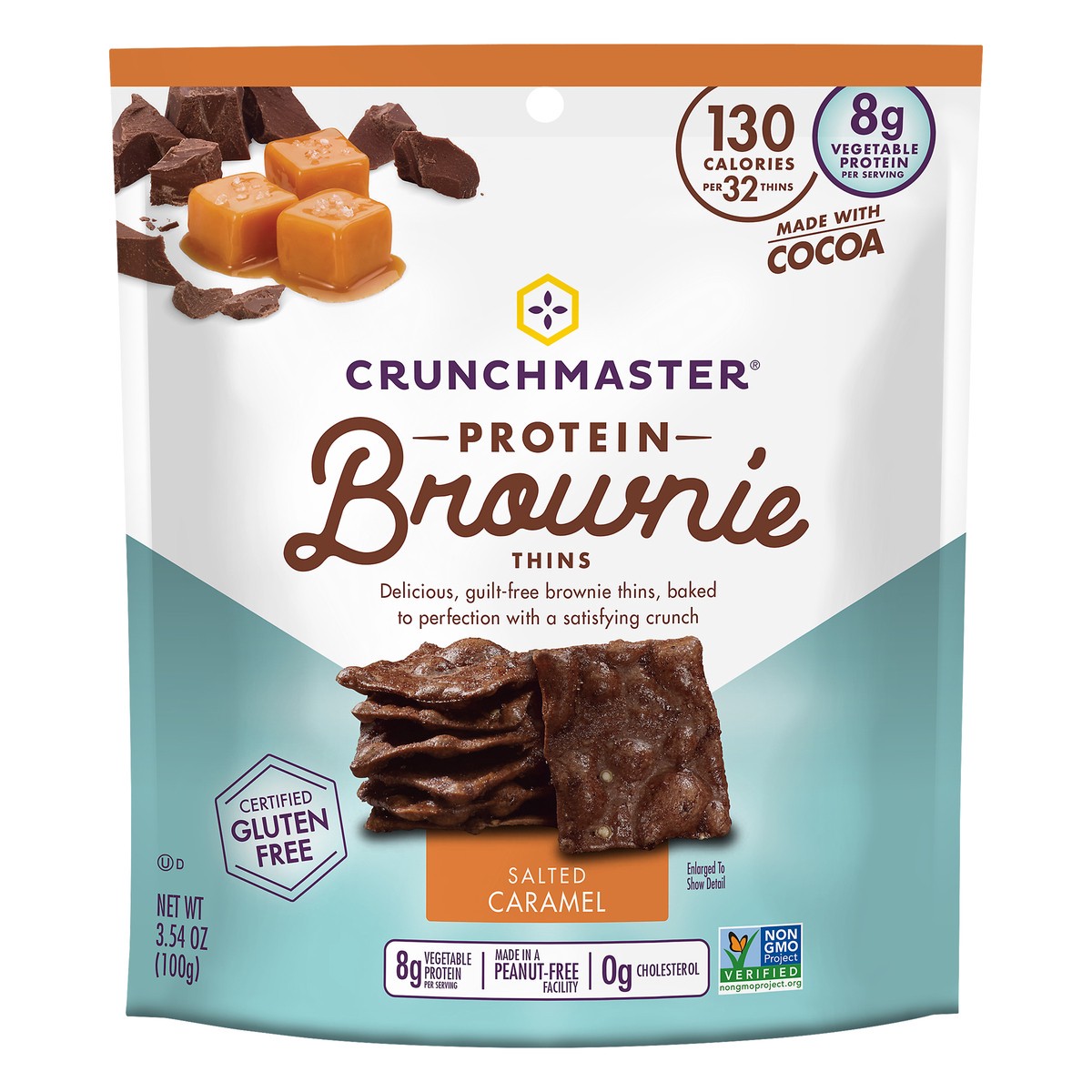 slide 1 of 8, Crunchmaster Protein Salted Caramel Brownie Thins 3.54 oz, 3.54 oz