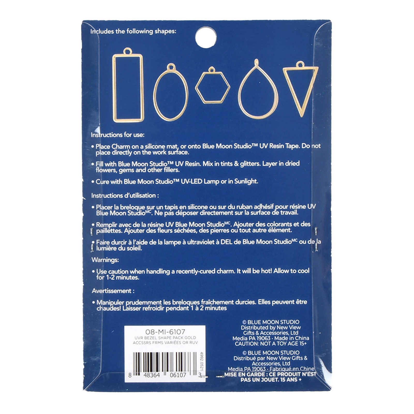 slide 5 of 5, Blue Moon Studio Uv Resin Craft Gold Simple Shapes Fillable Metal Charm Set, 0.79 in x 1.81 in x 0.08 in