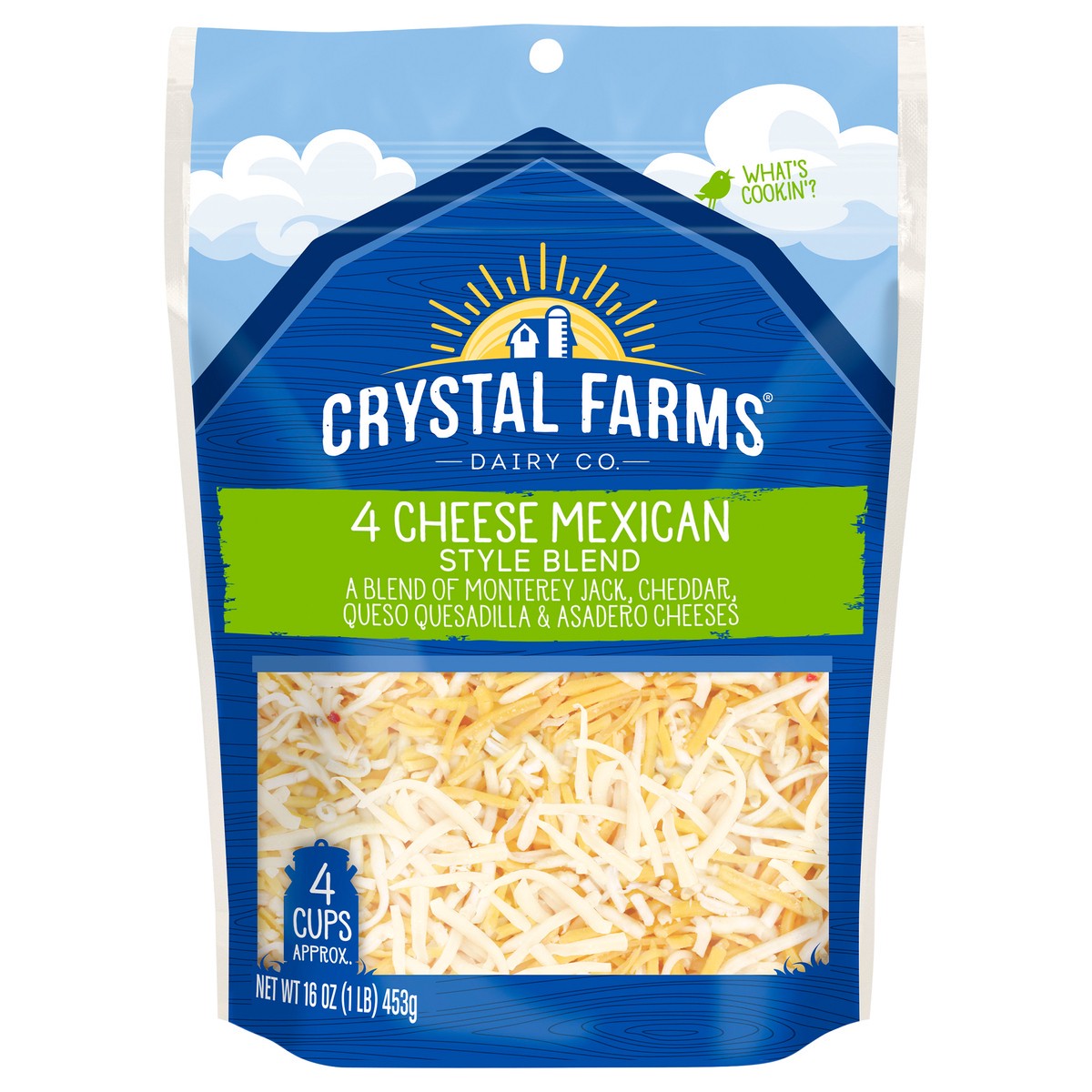 slide 4 of 6, Crystal Farms Mexican 4 Cheese Blend Shredded, 16 oz