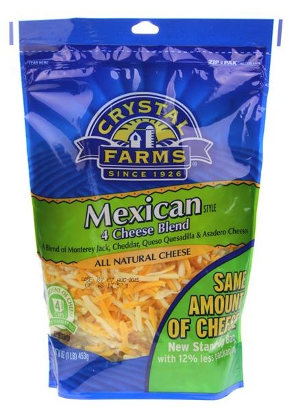 slide 1 of 1, Crystal Farms Mexican 4 Cheese Blend Shredded, 16 oz