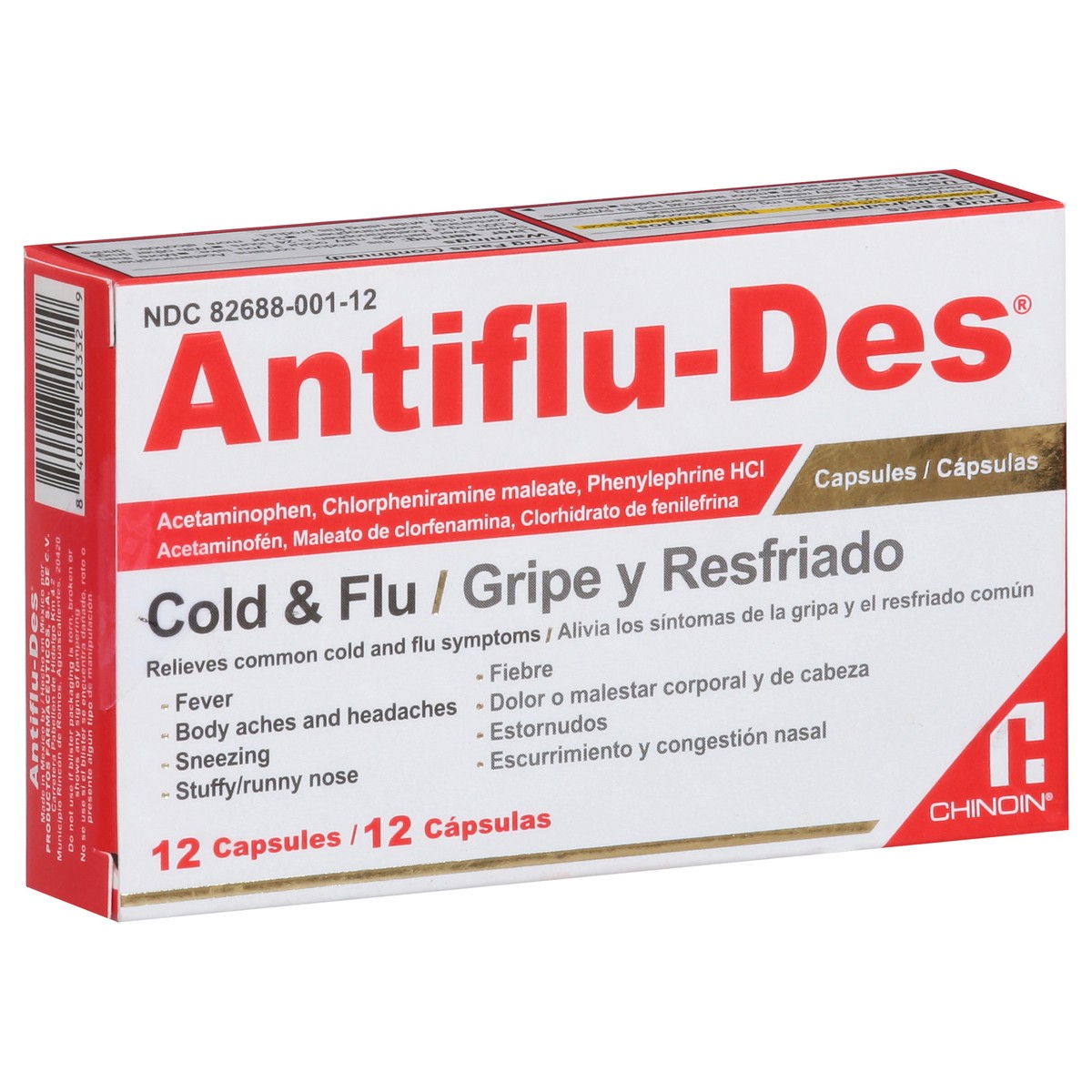 slide 3 of 9, Chinoin Cold & Flu Antiflu-Des 12 Capsules, 12 ct