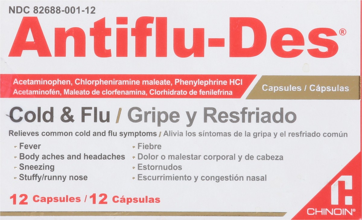 slide 7 of 9, Chinoin Cold & Flu Antiflu-Des 12 Capsules, 12 ct