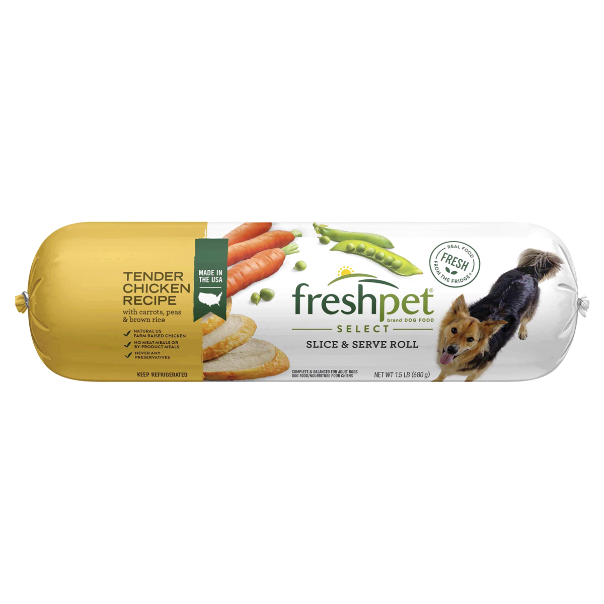 slide 1 of 1, Freshpet Select Slice And Serve Chicken, Vegetable And Rice Recipe Dog Food, 1.5 lb