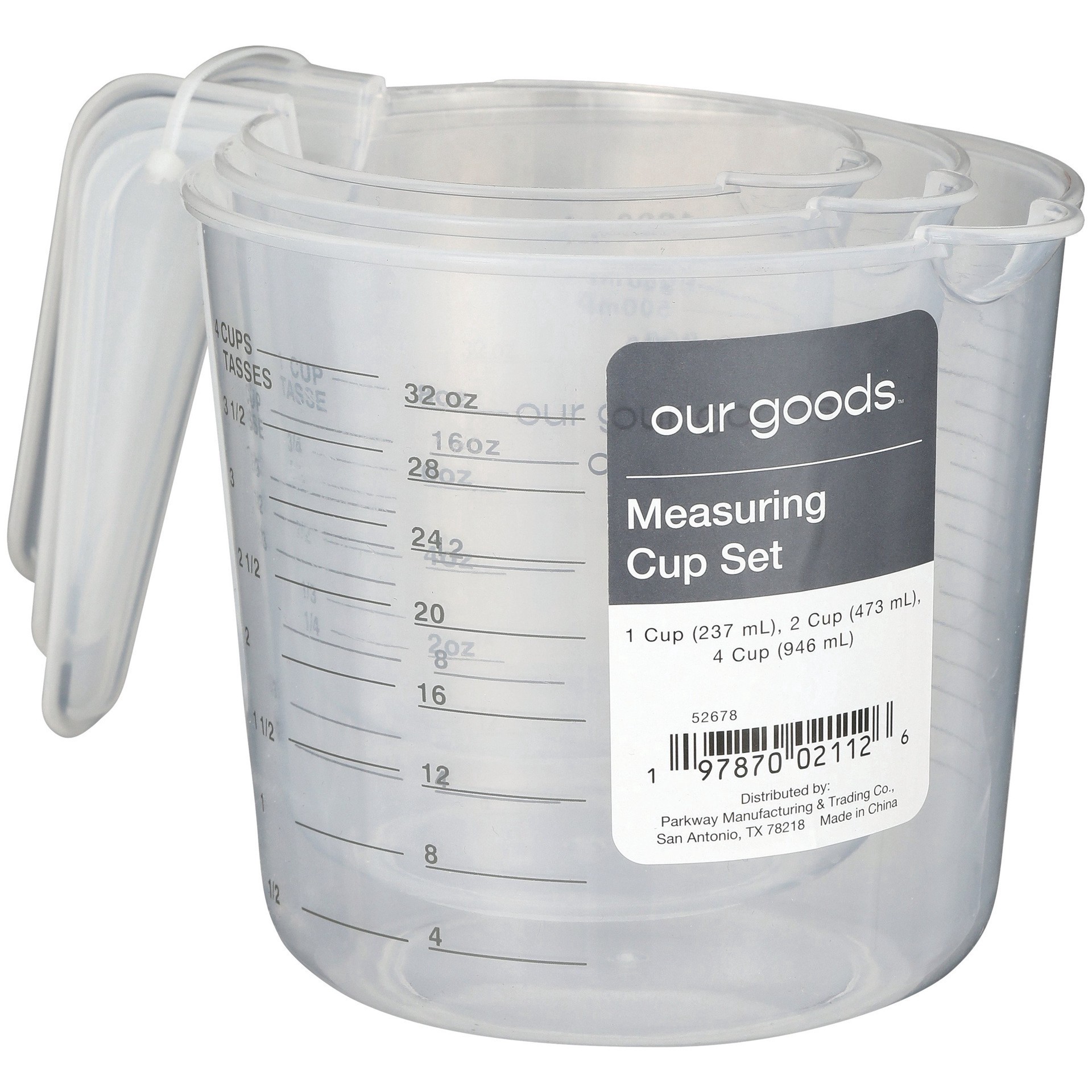 slide 1 of 1, our goods Plastic Measuring Cup Set, 3 ct