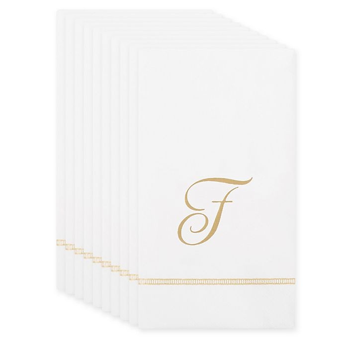 slide 2 of 2, Caspari Gold Initial Monogram Letter F'' Paper Guest Towel Napkin'', 20 ct