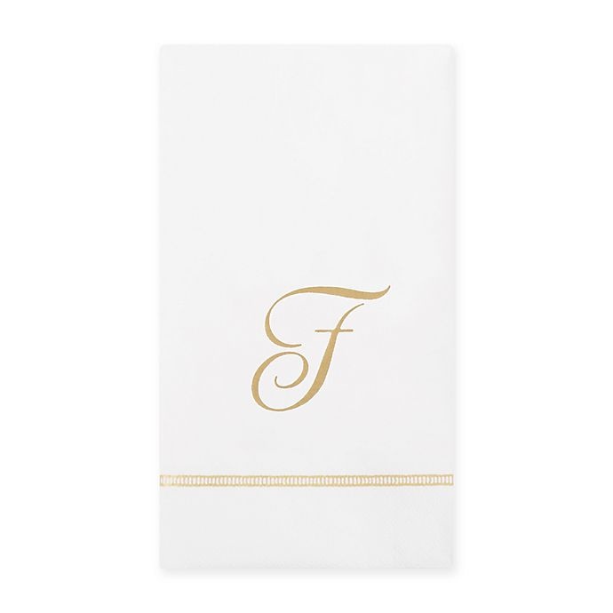 slide 1 of 2, Caspari Gold Initial Monogram Letter F'' Paper Guest Towel Napkin'', 20 ct