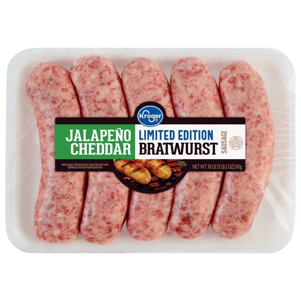 slide 2 of 2, Kroger Limited Edition Jalapeno Cheddar Bratwurst Sausage, 18 oz