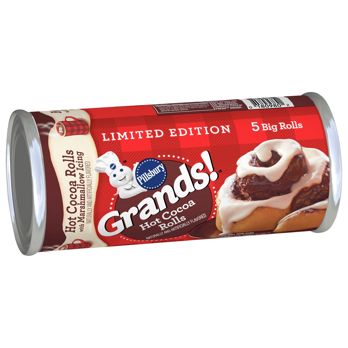 slide 3 of 8, Grands! Hot Cocoa Flavored Cinnamon Rolls with Marshmallow Icing, Limited Edition Refrigerated Canned Dough, 5 Big Rolls, 17.5 oz, 5 ct