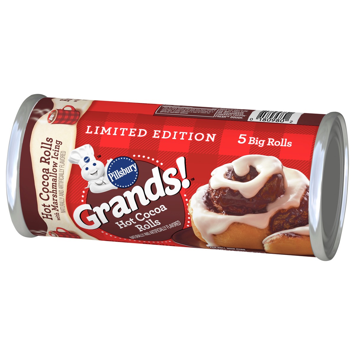 slide 6 of 8, Grands! Hot Cocoa Flavored Cinnamon Rolls with Marshmallow Icing, Limited Edition Refrigerated Canned Dough, 5 Big Rolls, 17.5 oz, 5 ct