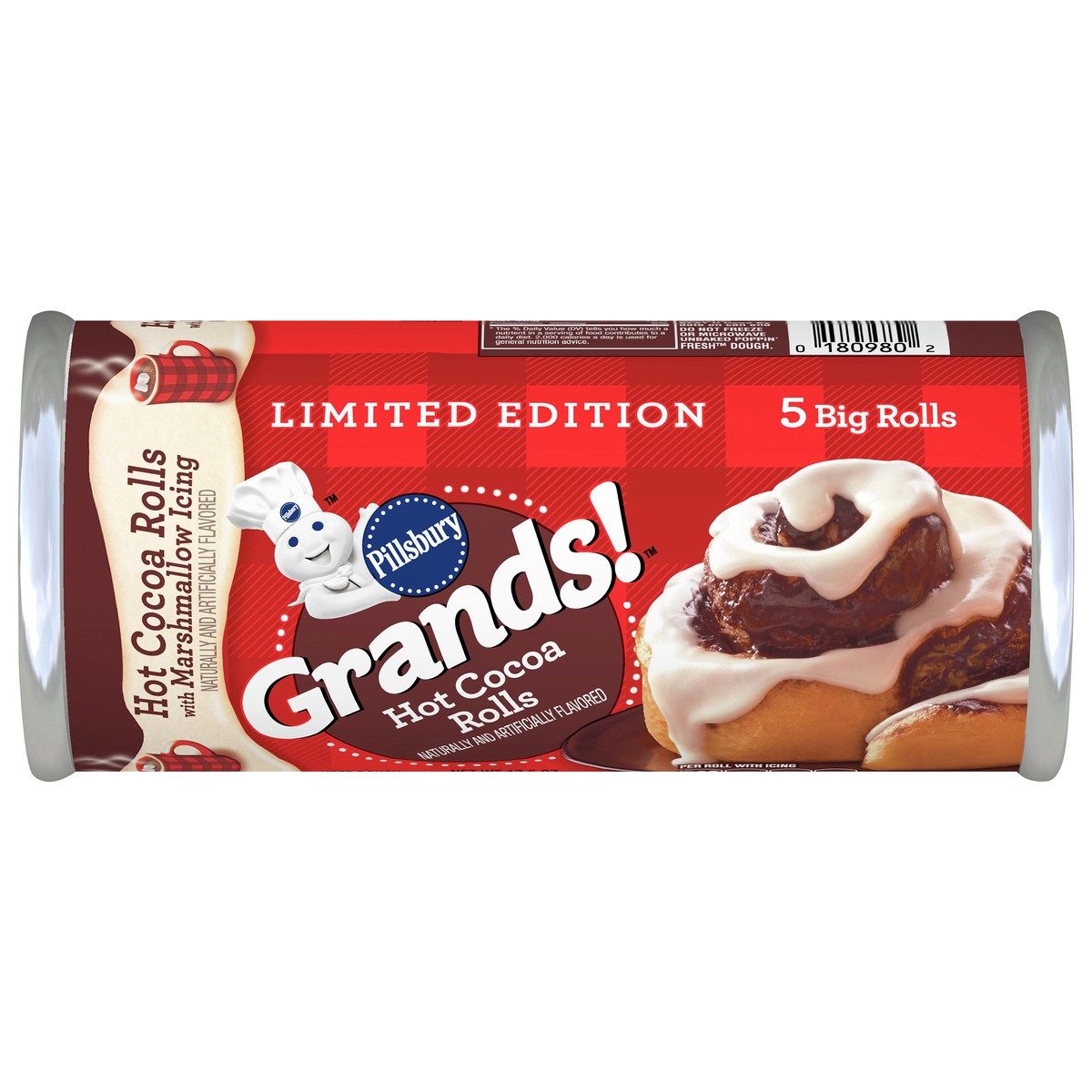 slide 1 of 8, Grands! Hot Cocoa Flavored Cinnamon Rolls with Marshmallow Icing, Limited Edition Refrigerated Canned Dough, 5 Big Rolls, 17.5 oz, 5 ct