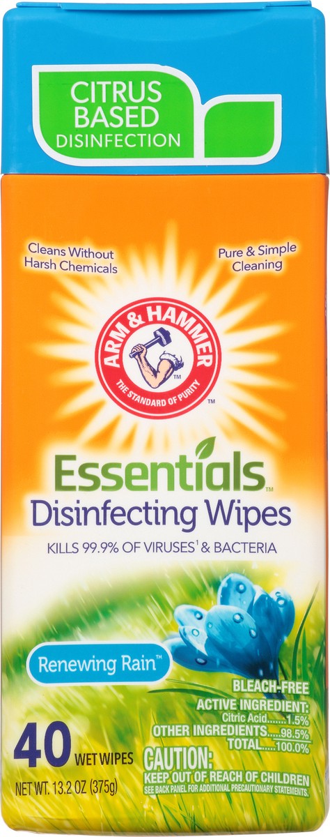 slide 5 of 11, ARM & HAMMER Arm & Ham Essentials Disinfecting Wipes Renewing Rain, 40 ct