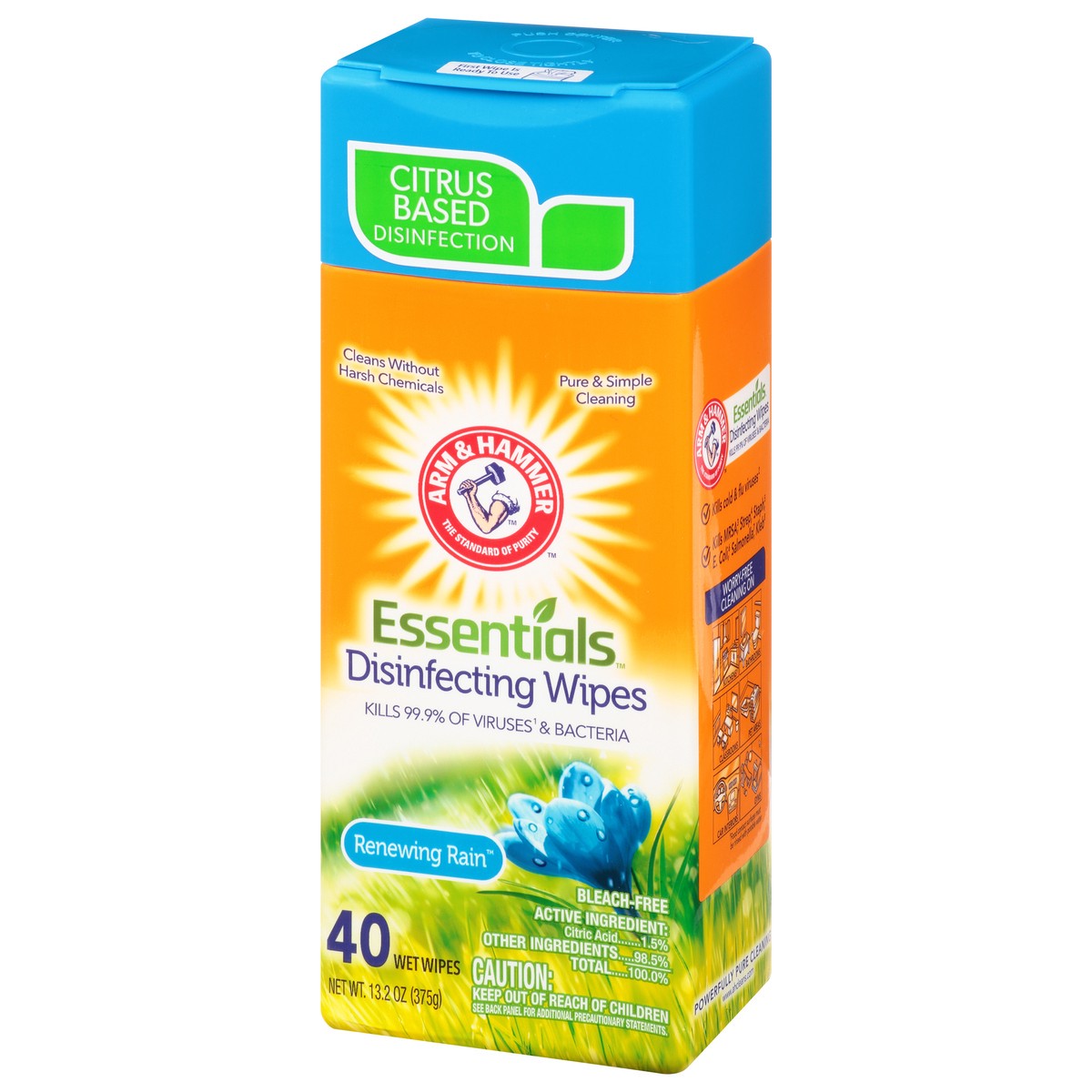 slide 7 of 11, ARM & HAMMER Arm & Ham Essentials Disinfecting Wipes Renewing Rain, 40 ct