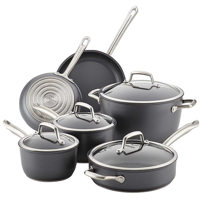 slide 1 of 9, Anolon Accolade Nonstick Hard Anodized Cookware Set - Moonstone, 10 ct