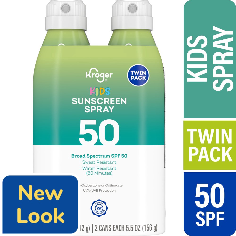 slide 1 of 2, Kroger® Kids Sunscreen Spray SPF 50, 5.5 fl oz / 2 ct