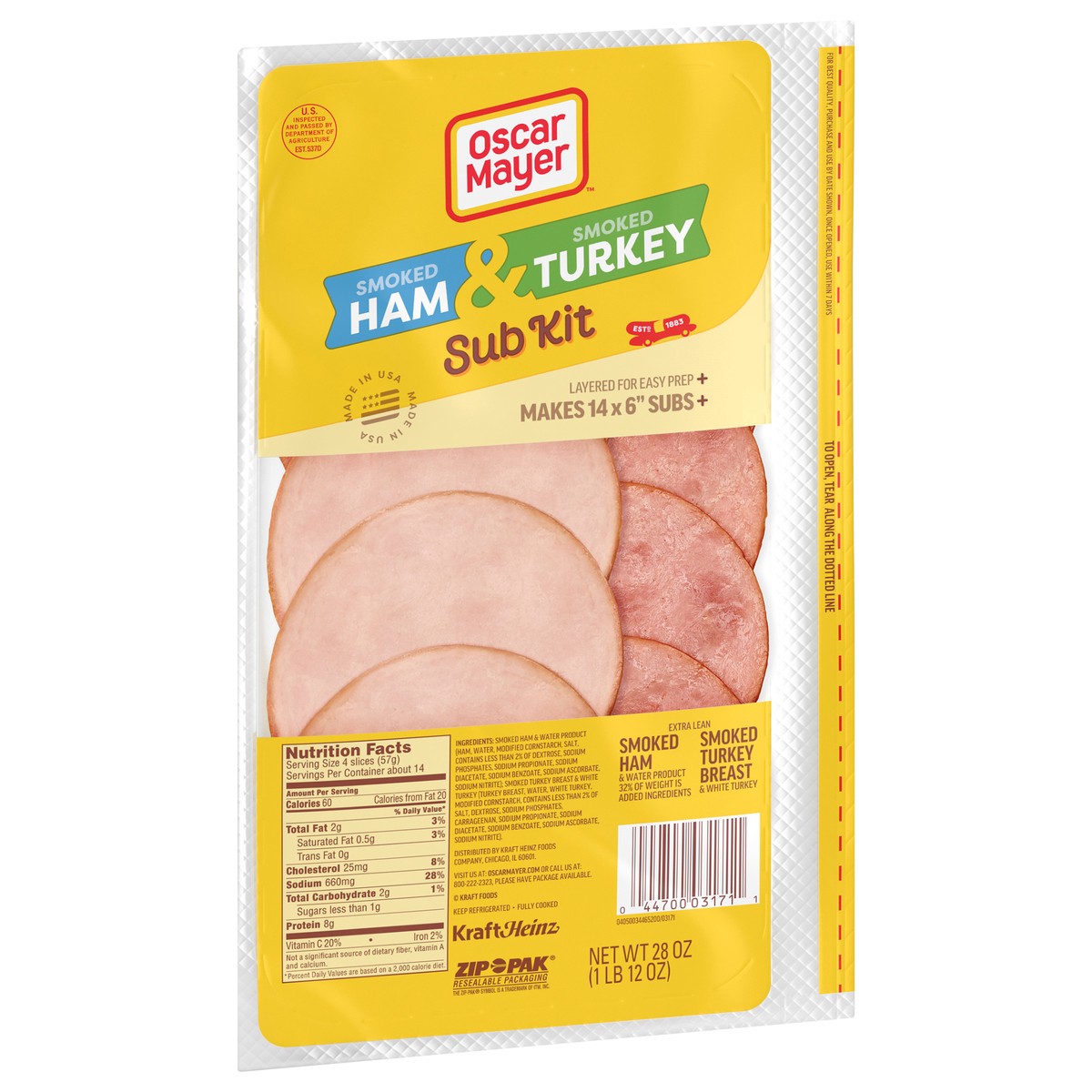 slide 2 of 9, Oscar Mayer Sub Kit with Extra Lean Smoked Ham & Turkey Breast Sliced Lunch Meat - 28oz, 28 oz
