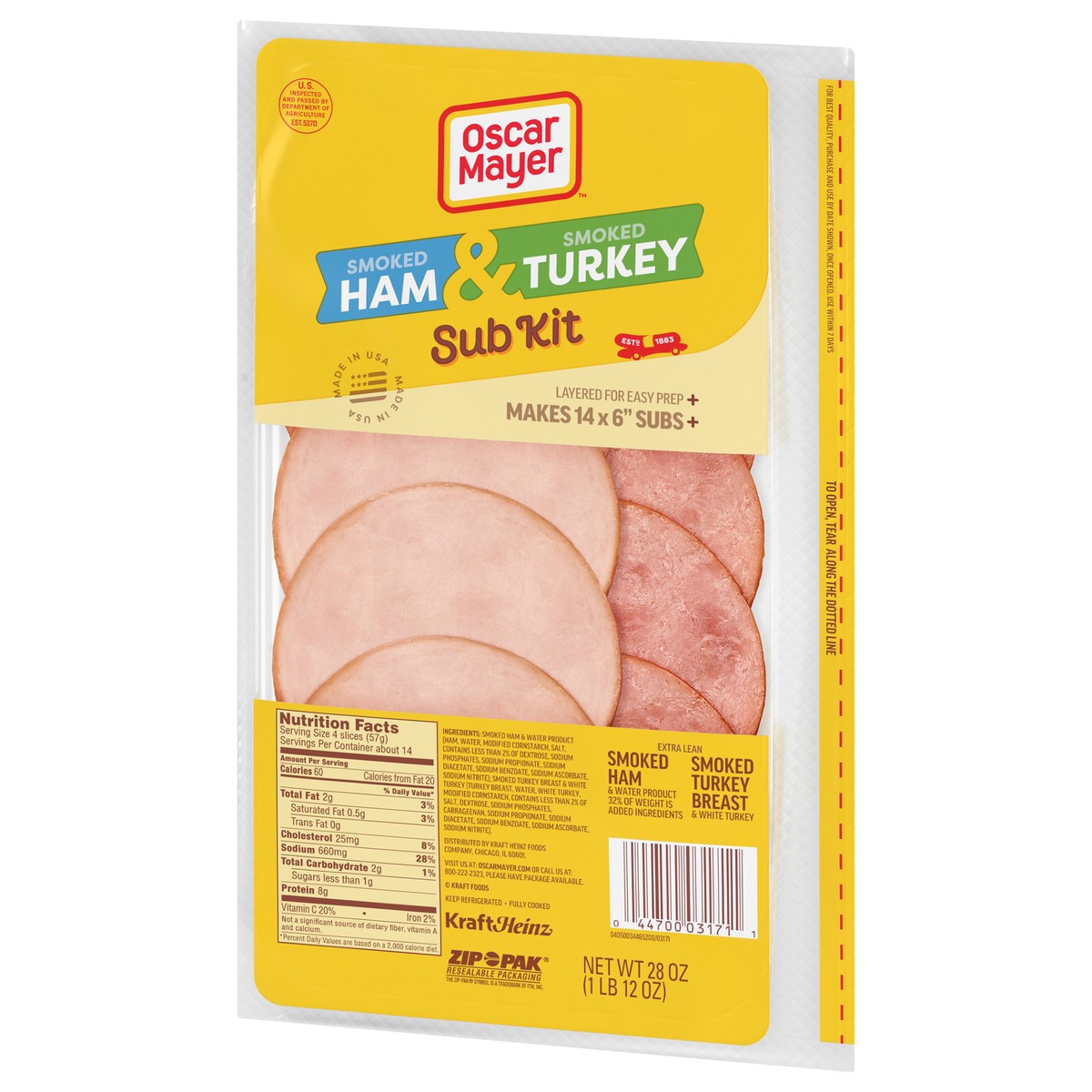 slide 3 of 9, Oscar Mayer Sub Kit with Extra Lean Smoked Ham & Turkey Breast Sliced Lunch Meat - 28oz, 28 oz