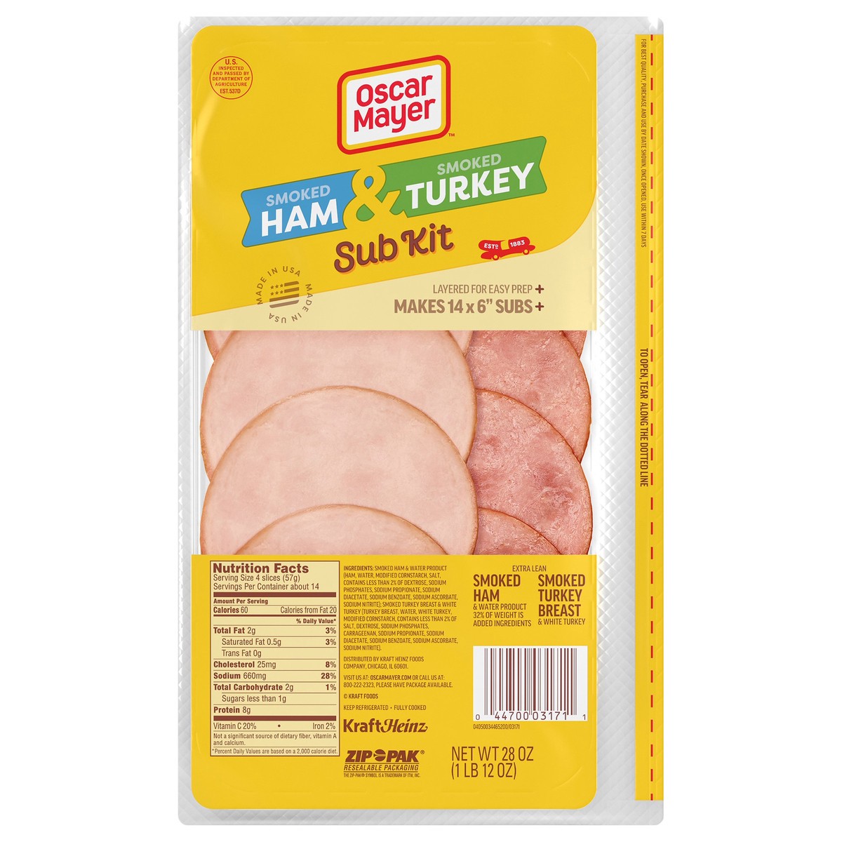 slide 1 of 9, Oscar Mayer Sub Kit with Extra Lean Smoked Ham & Turkey Breast Sliced Lunch Meat - 28oz, 28 oz