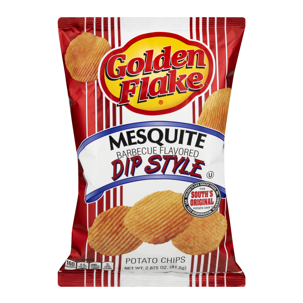 slide 1 of 1, Golden Flake Mesquite Barbecue Flavored Dip Style Potato Chips, 2.88 oz