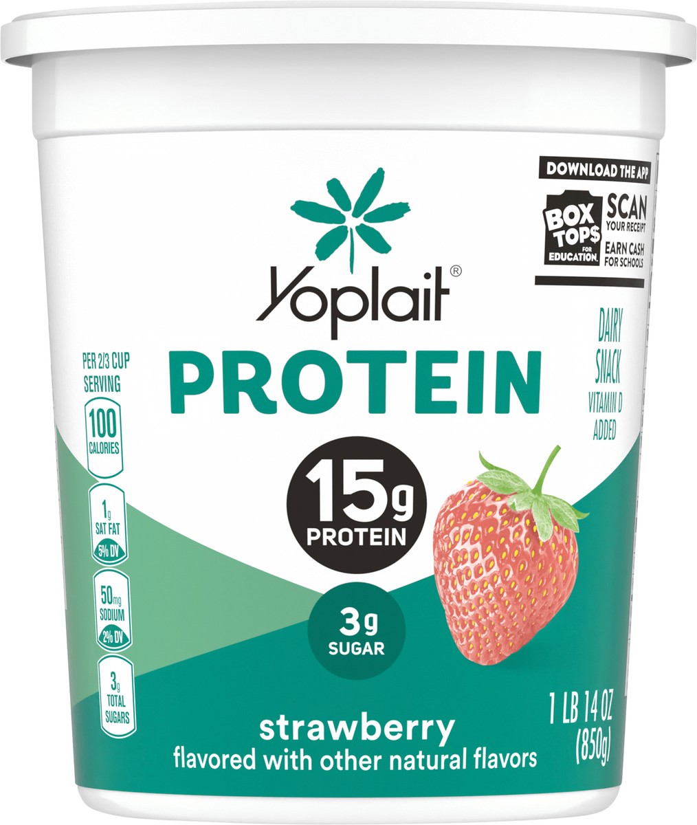 slide 8 of 14, Yoplait Protein Yogurt Cultured Dairy Snack, Strawberry Flavored, Gluten Free Protein Snacks, 1 lb 14 oz Tub, 30 oz