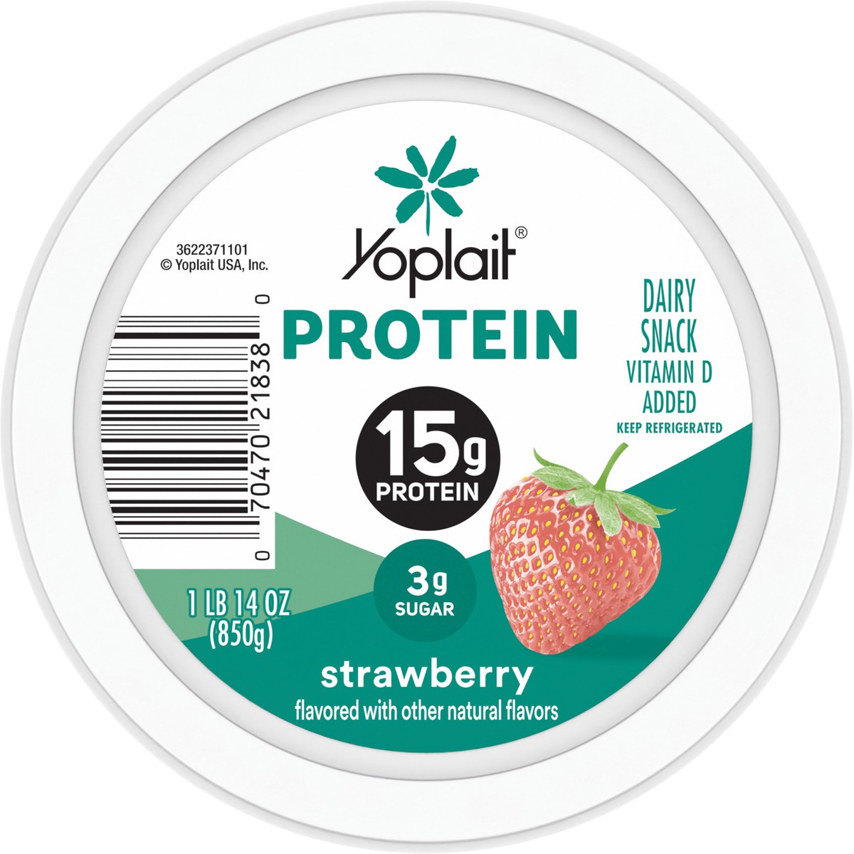 slide 11 of 14, Yoplait Protein Yogurt Cultured Dairy Snack, Strawberry Flavored, Gluten Free Protein Snacks, 1 lb 14 oz Tub, 30 oz