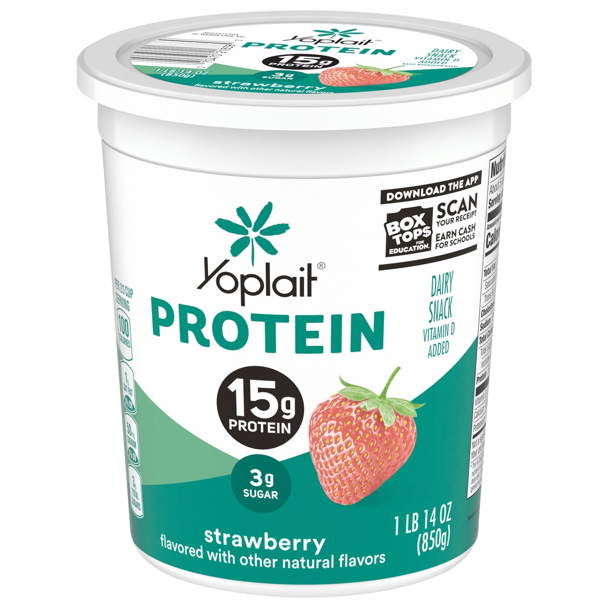 slide 12 of 14, Yoplait Protein Yogurt Cultured Dairy Snack, Strawberry Flavored, Gluten Free Protein Snacks, 1 lb 14 oz Tub, 30 oz