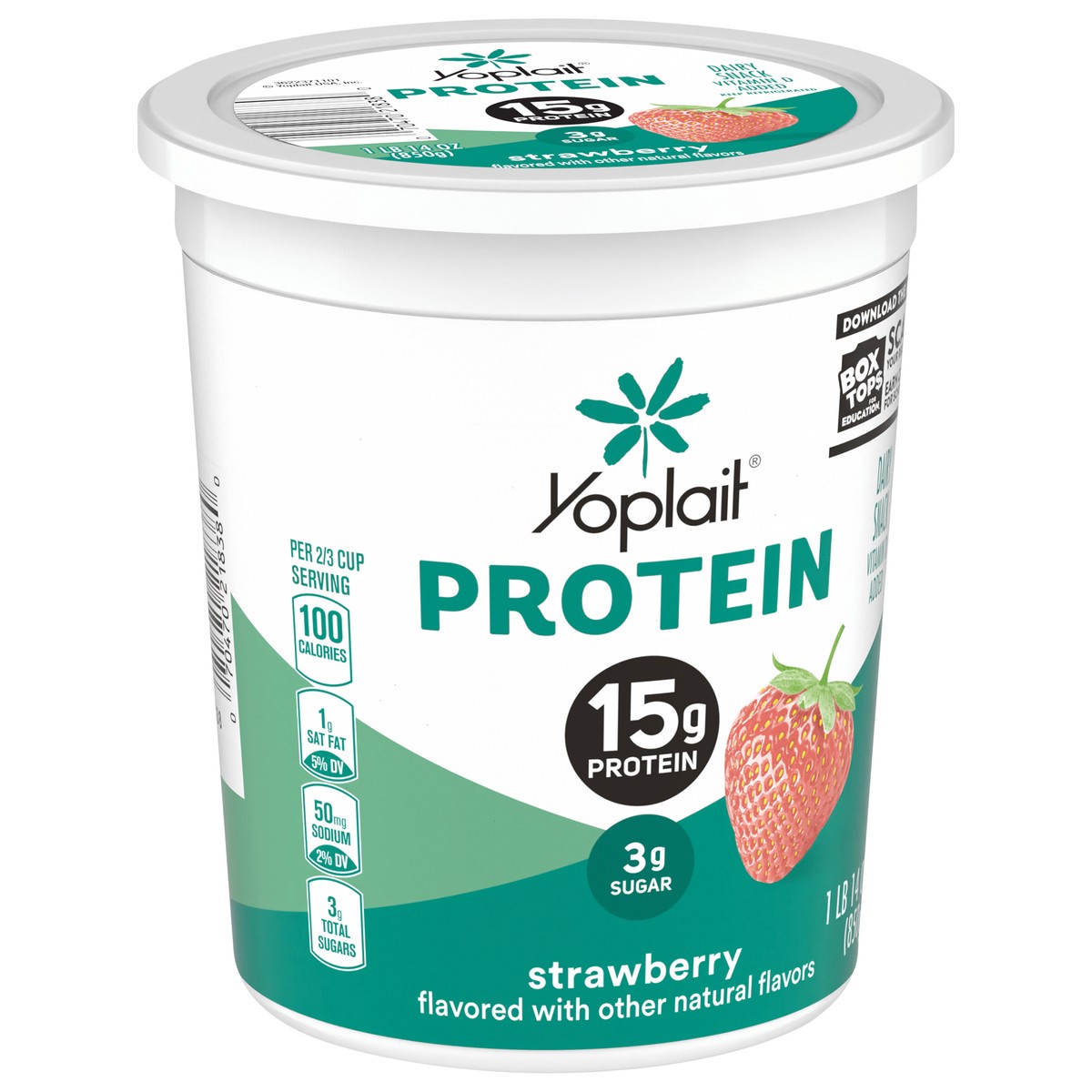 slide 14 of 14, Yoplait Protein Yogurt Cultured Dairy Snack, Strawberry Flavored, Gluten Free Protein Snacks, 1 lb 14 oz Tub, 30 oz