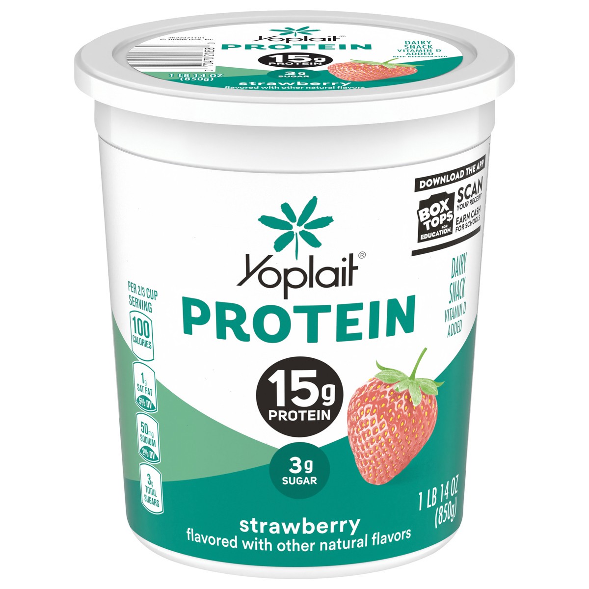 slide 1 of 14, Yoplait Protein Yogurt Cultured Dairy Snack, Strawberry Flavored, Gluten Free Protein Snacks, 1 lb 14 oz Tub, 30 oz