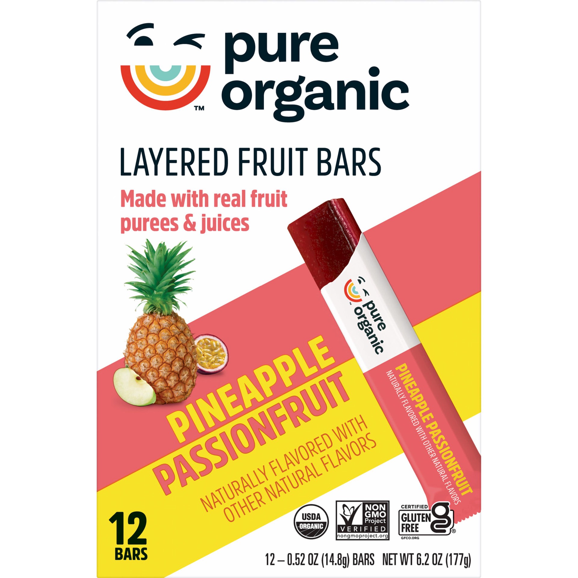 slide 1 of 29, Pure Organic Layered Fruit Bars, Pineapple Passionfruit, 6.2 oz, 12 Count, 6.2 oz