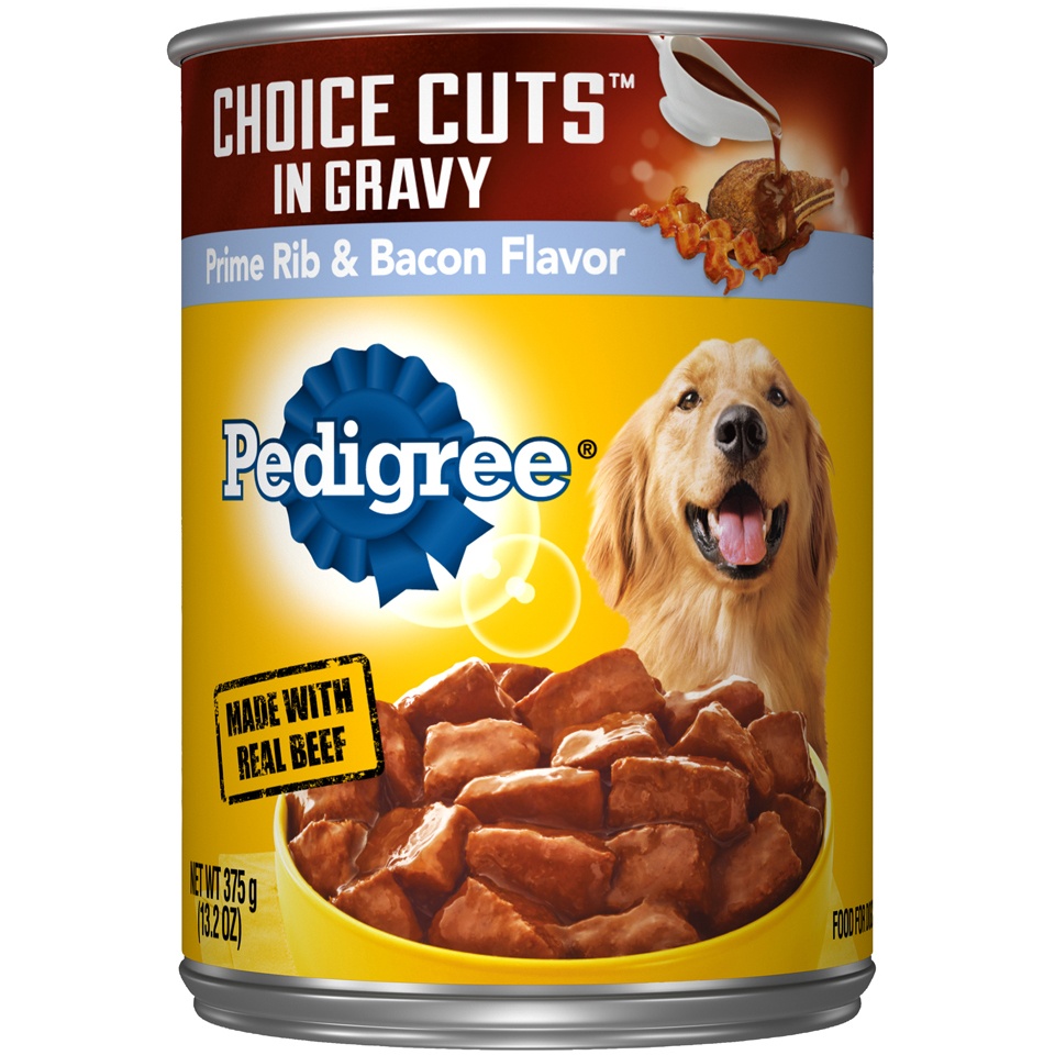 slide 1 of 1, Pedigree Choice Cuts in Gravy Wet Dog Food Prime Rib and Bacon Flavor, 13.2 oz