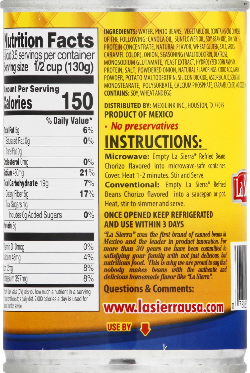 slide 2 of 9, La Sierra Premium Chorizo Flavored Refried Beans 15.02 oz, 15.02 oz