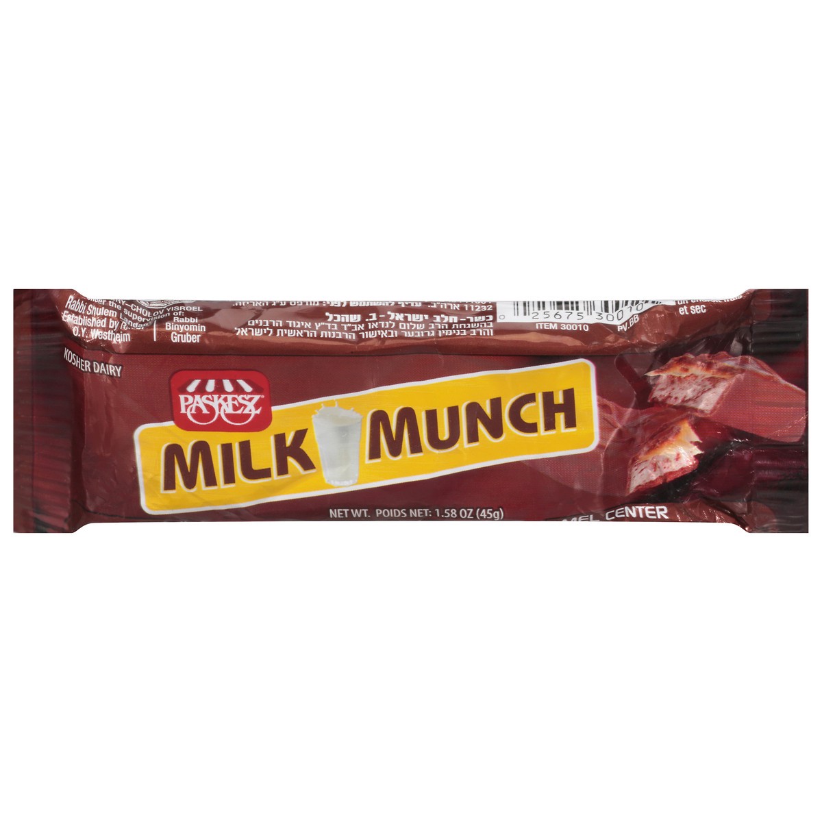 slide 1 of 9, Paskesz Milk Munch Chocolate Bar 1.58 oz, 1.58 oz