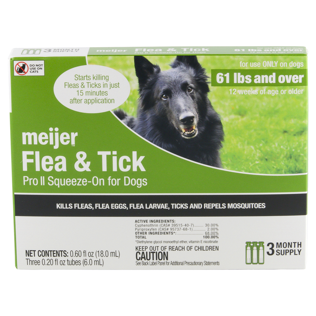 slide 1 of 21, Meijer Pro II Squeeze-On Flea & Tick for Dogs, 61+ lb, 3 ct