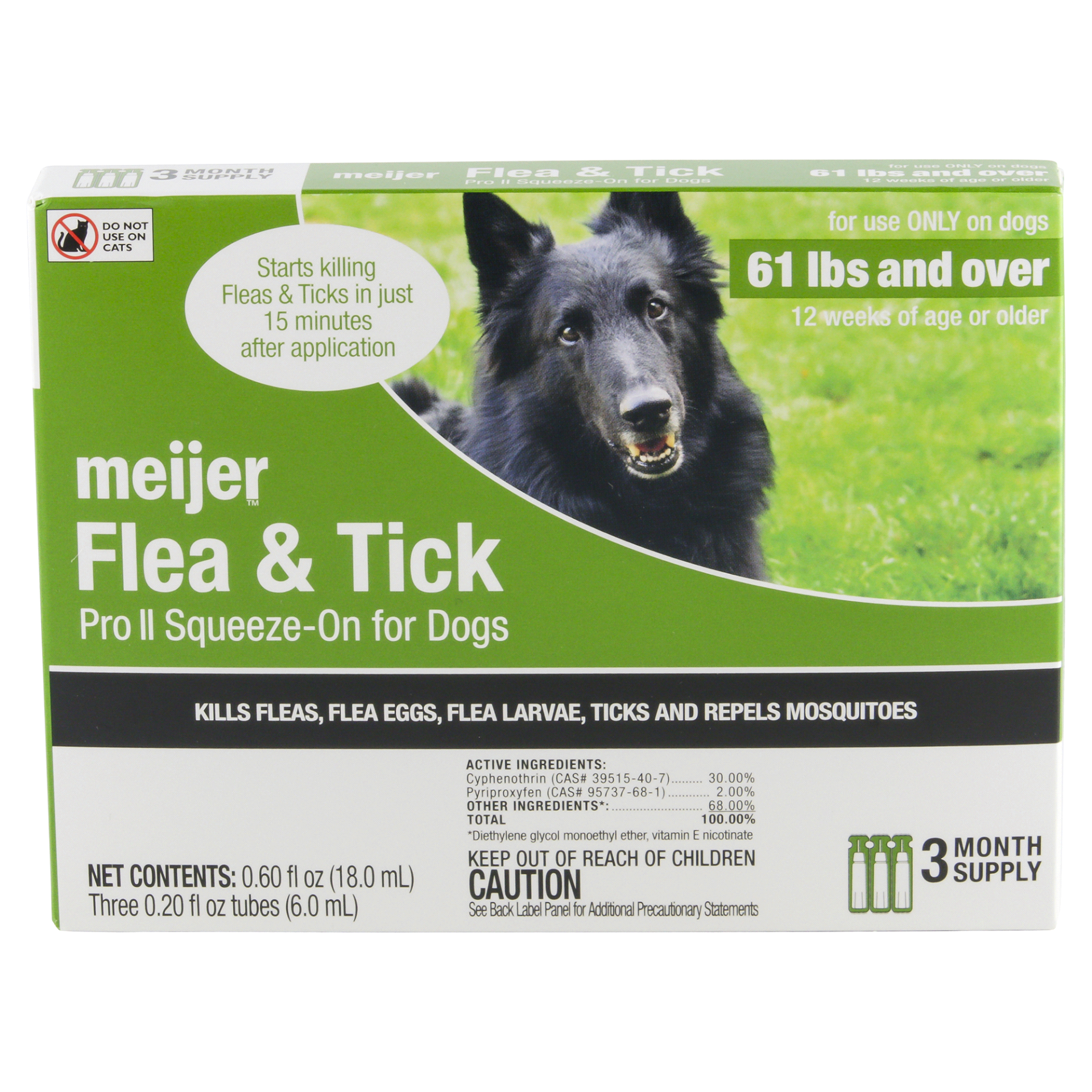 slide 1 of 6, Meijer Pro II Squeeze-On Flea & Tick for Dogs, 61 + lbs, 3 ct