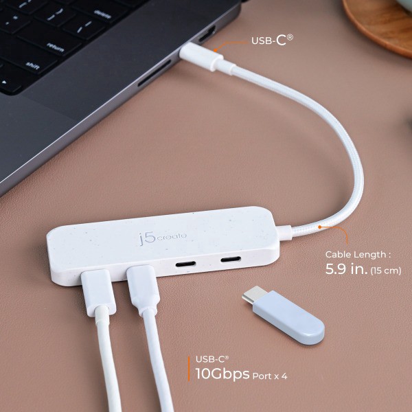 slide 5 of 5, j5create Eco-Friendly Usb-C To 4-Port Type-C Gen 2 Hub, Pure White, Jch345Ew, 1 ct