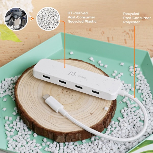 slide 2 of 5, j5create Eco-Friendly Usb-C To 4-Port Type-C Gen 2 Hub, Pure White, Jch345Ew, 1 ct