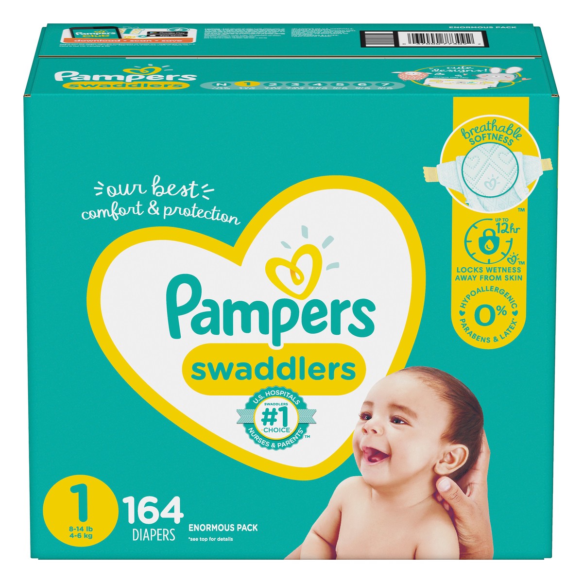 slide 1 of 6, Pampers Swaddlers Enormous Pack 1 (8-14 lb) Diapers 164 ea, 164 ct