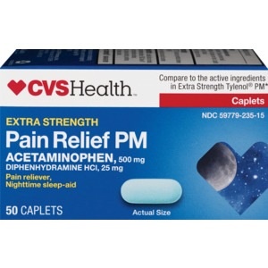 slide 1 of 1, CVS Health Extra Strength Pain Relief Pm Caplets, 50ct, 50 ct