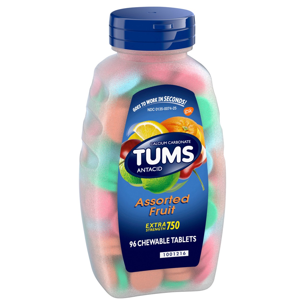slide 2 of 9, TUMS Extra Strength Antacid Assorted Fruit Chewable Tablets, 1 ct