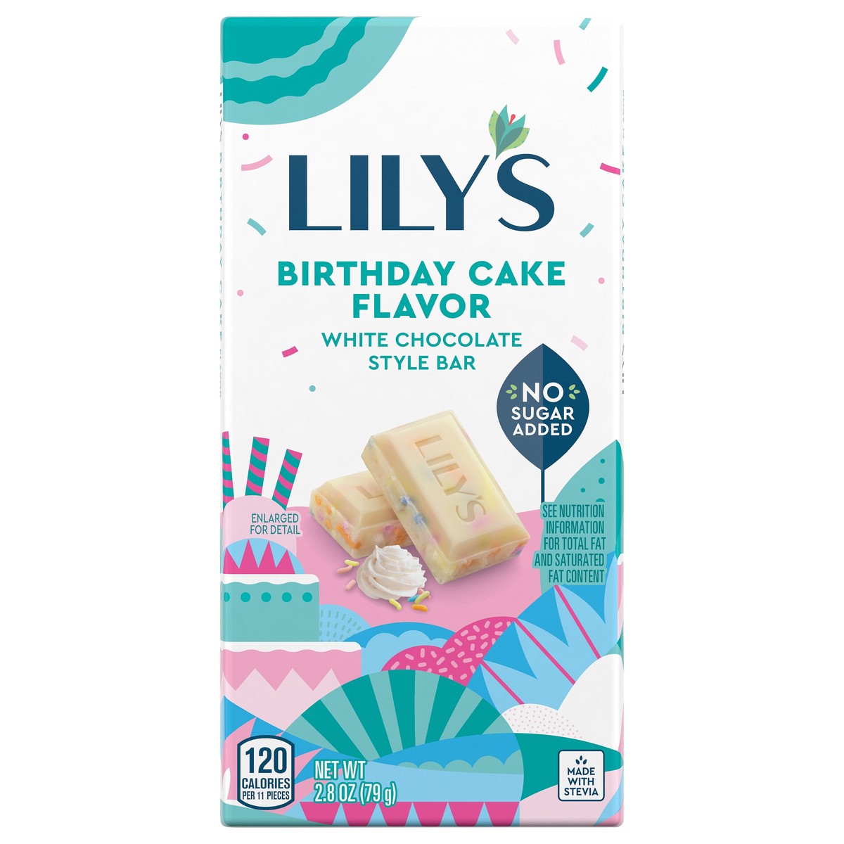 slide 1 of 4, Lily's Birthday Cake Flavored White Chocolate Style No Sugar Added, Sweets Bar, 2.8 oz, 2.8 oz