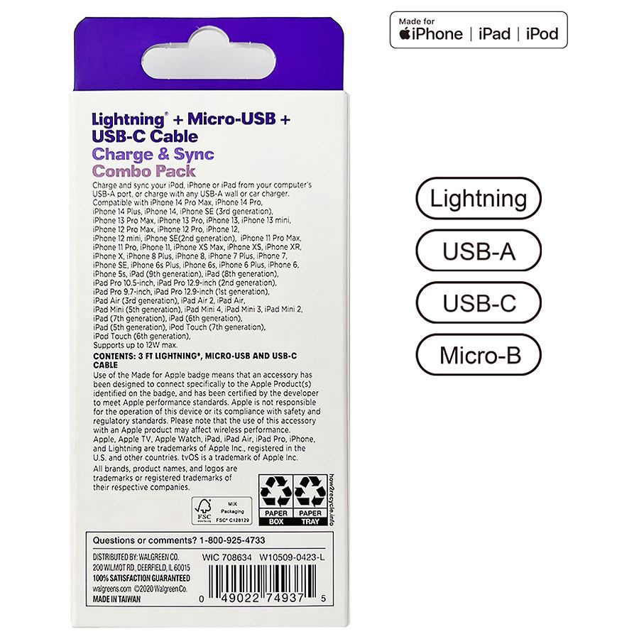 slide 3 of 3, Infinitive Combo Charge & Sync Cable 3 ft, 1 ct