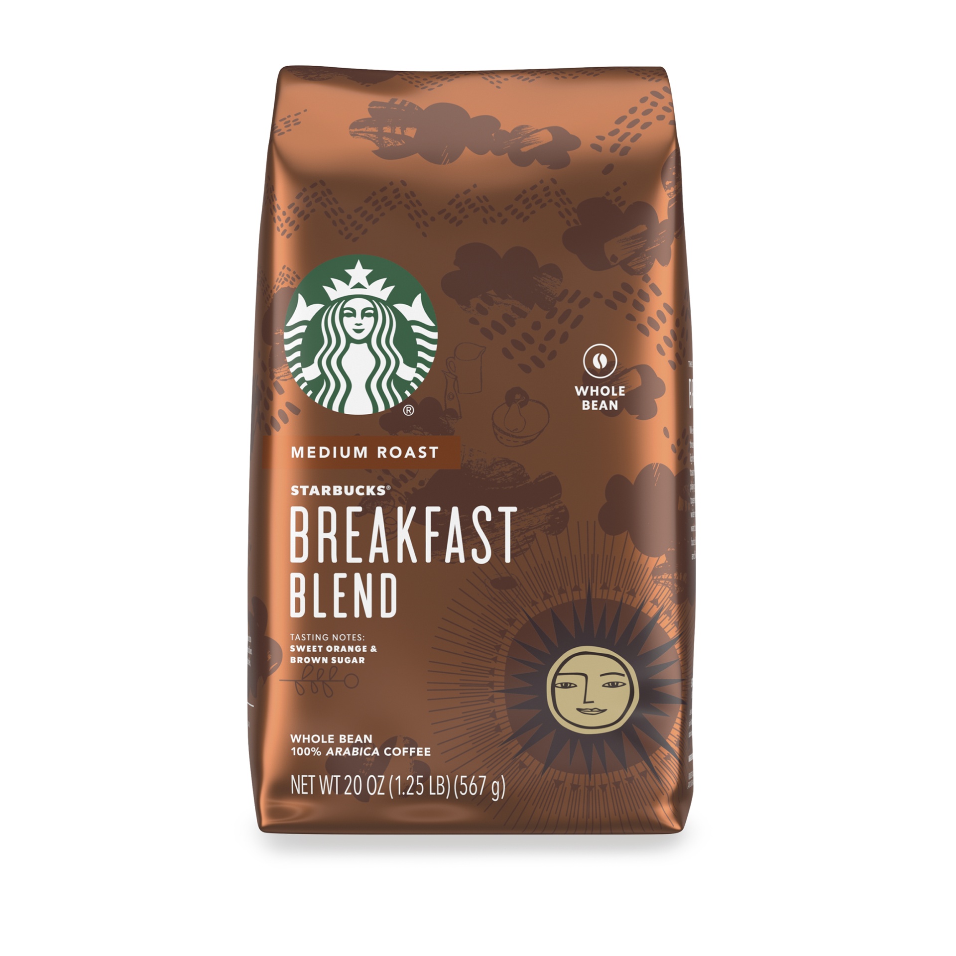 slide 1 of 1, Starbucks Medium Roast Whole Bean Coffee, Breakfast Blend, 20 oz