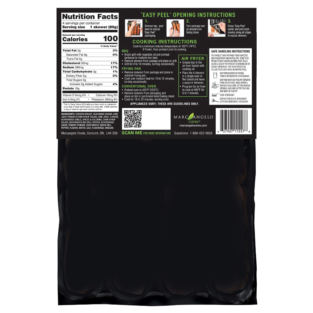 slide 2 of 2, Marcangelo Chicken Breast Skewer-Chili Lime, 4 ct / 2.82 oz