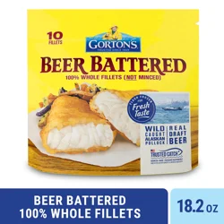 Gorton's Gorton''s Beer Battered Fish 100% Whole Fish Fillets (Not Minced), Wild Caught Pollock, Frozen, 10 Count, 18.2 Ounce Resealable Bag