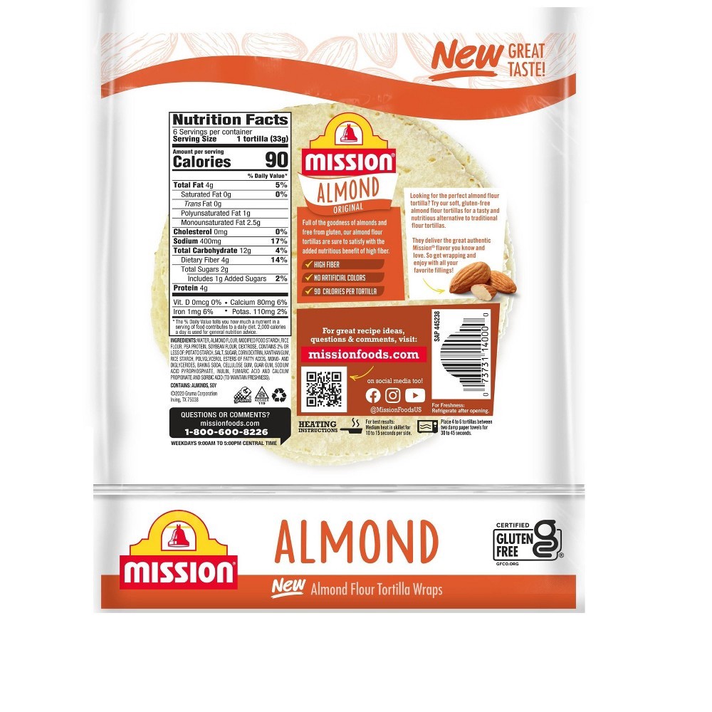 slide 2 of 2, Mission Gluten Free Almond Flour Tortilla Wraps, 6 ct; 7 oz